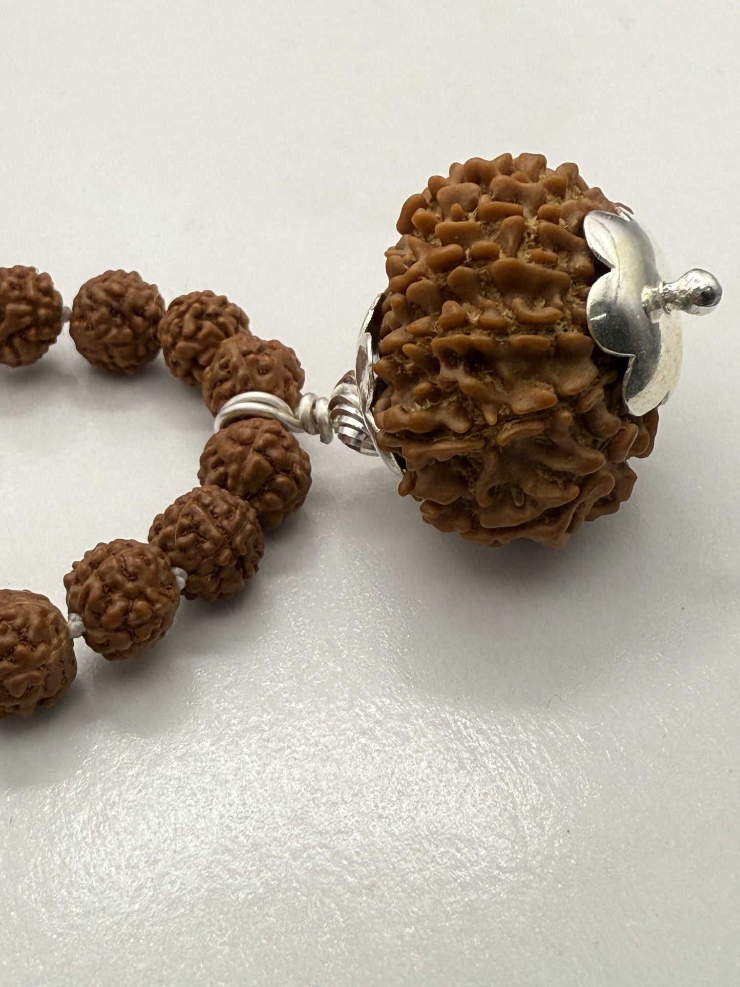 5 Mukhi Rudraksha Mala (108 beads) + Head Bead of 15 Mukhi Nepal Origin Natural Rudraksha