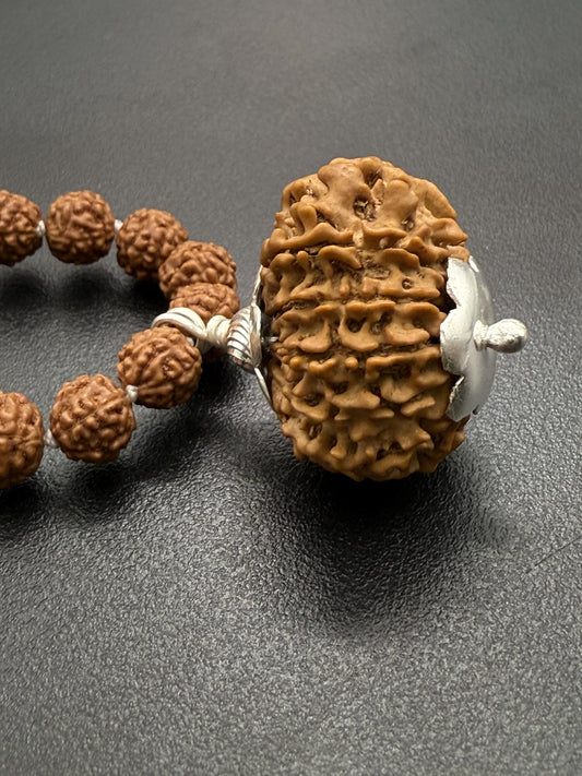 5 Mukhi Rudraksha Mala (108 beads) + Head Bead of 11 Mukhi Nepal Origin Natural Rudraksha