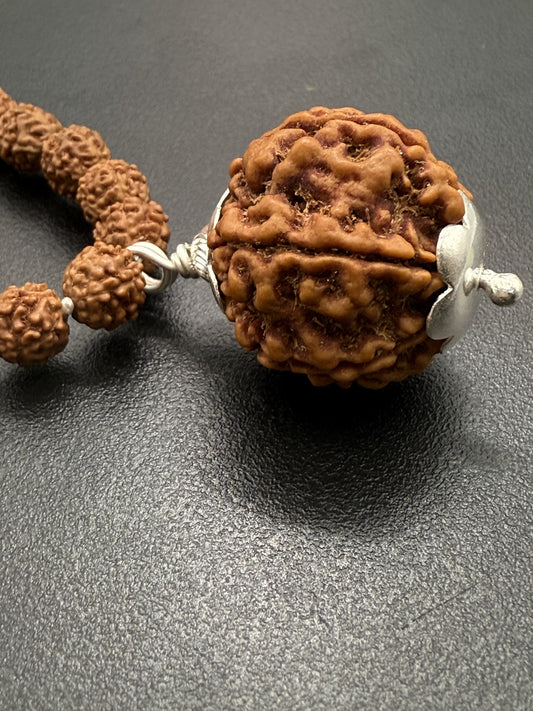 5 Mukhi Rudraksha Mala (108 beads) + Head Bead of 6 Mukhi Nepal Origin Natural Rudraksha
