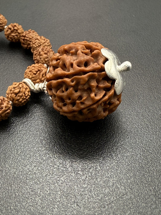 5 Mukhi Rudraksha Mala (108 beads) + Head Bead of 7 Mukhi Nepal Origin Natural Rudraksha